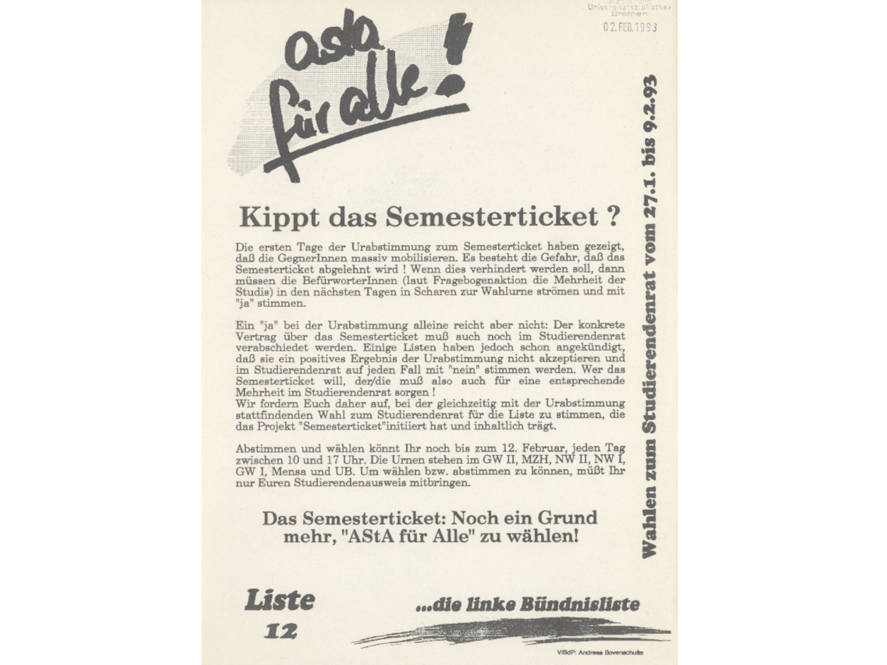 AStA leaflet on the occasion of the ballot in February 1993