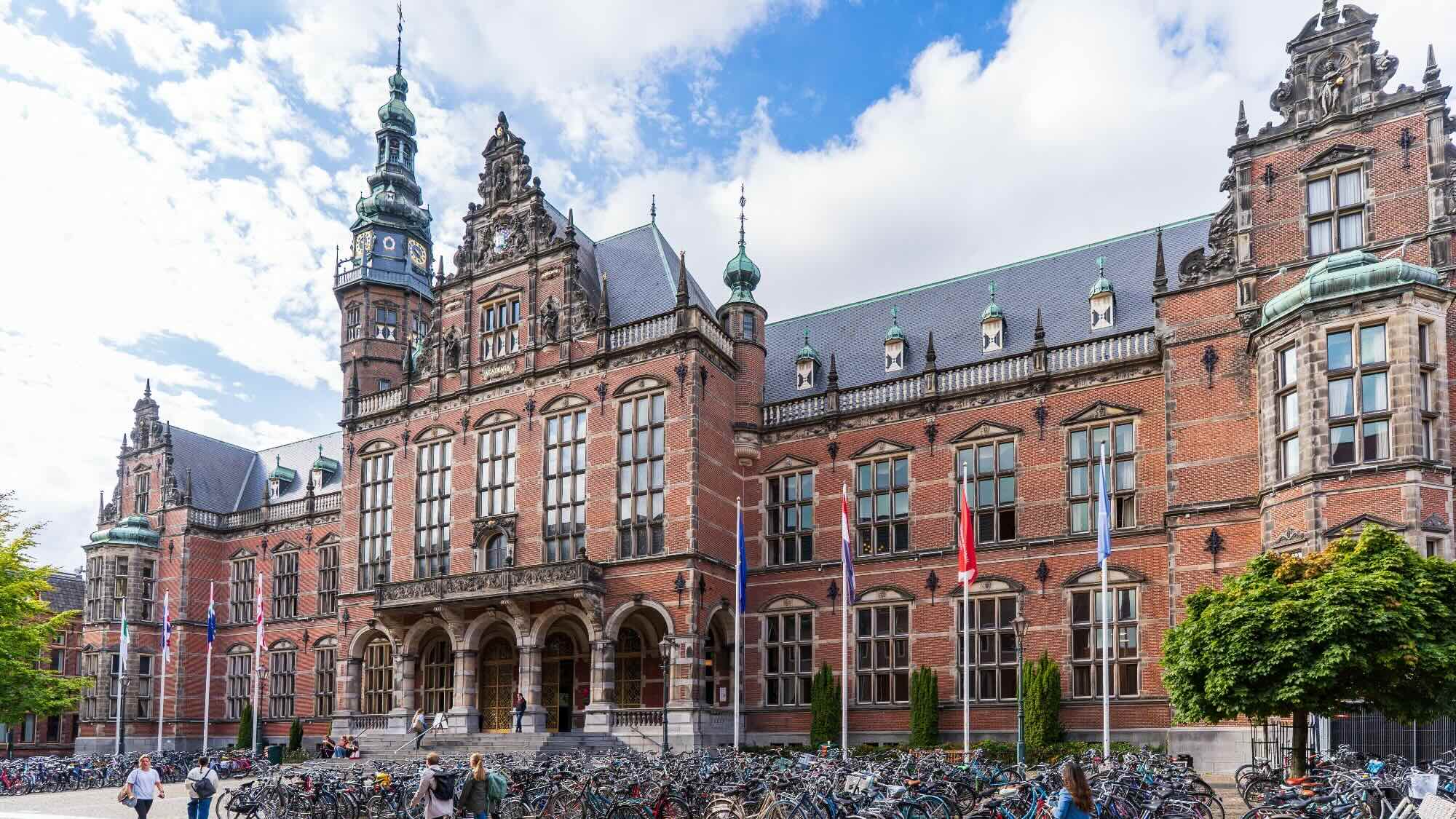 A photo of the Neo-Renaissance-style exterior facade of the University of Groningen.  