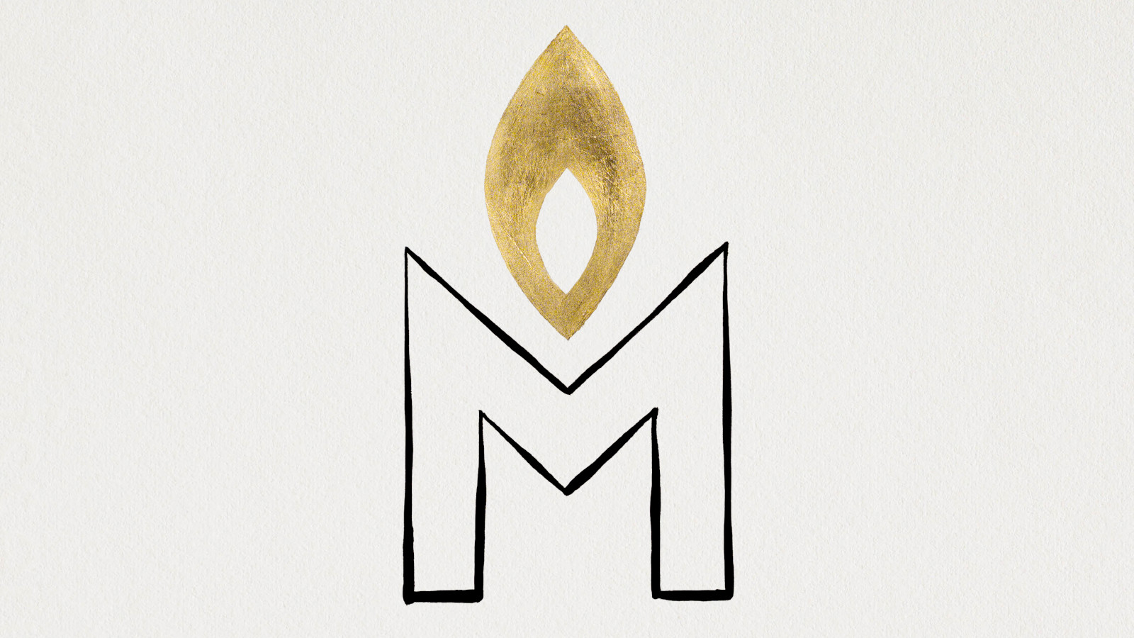 Zeichnung des Buchstabens M mit einer Kerzenflamme darüber