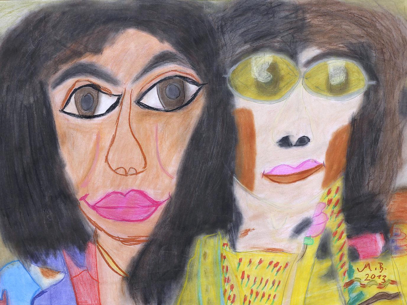 The artist Martina Beneke has painted an abstract version of Yoko Ono and John Lennon with pastels on paper.